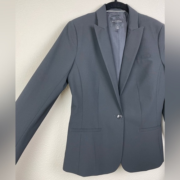 Banana Republic Women's 2 TALL Black Italian Washable Wool Blazer Coat 267508 - Picture 3 of 16